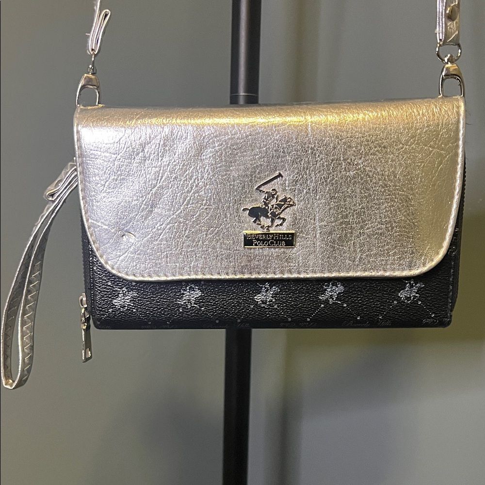 Beverly Hills Polo Club Silver and Black Wristlet